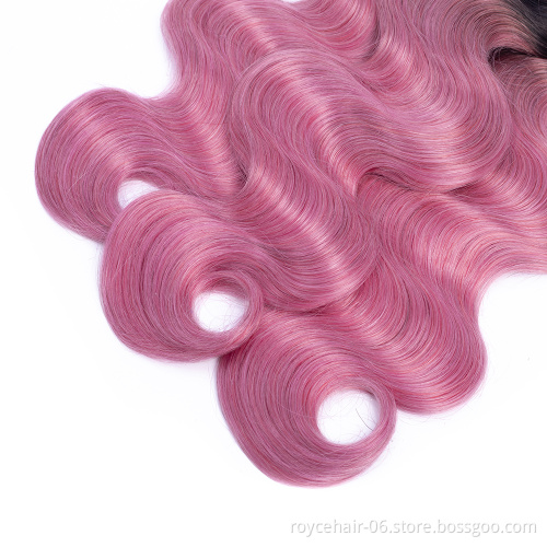 Royce Virgin Indian Raw Temple Hair 100% Human Hair curly Bundles with closure OT colors Body Wave 1B Pink Two Tone color